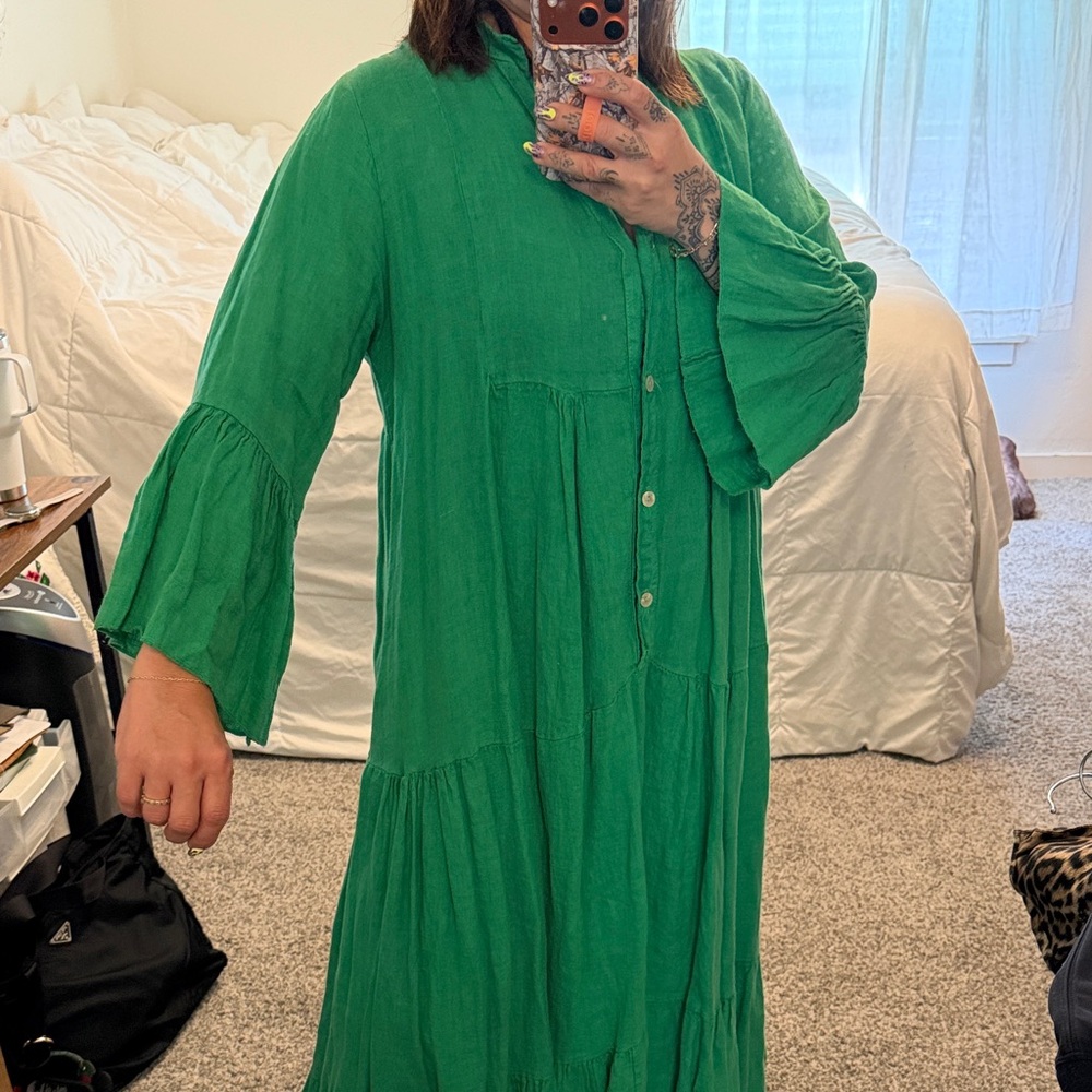 Green Tiered Button-Front Maxi Dress - Picture 2 of 9